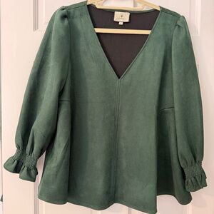 Tuckernuck Forest Green Faux Suede Swing Blouse